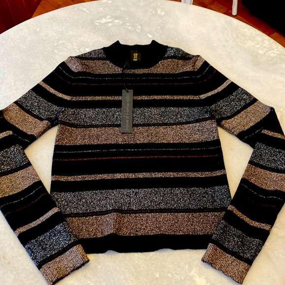 NWT House of Harlow 1960 Multi Metallic Black Fitted Sweater - Picture 1 of 9